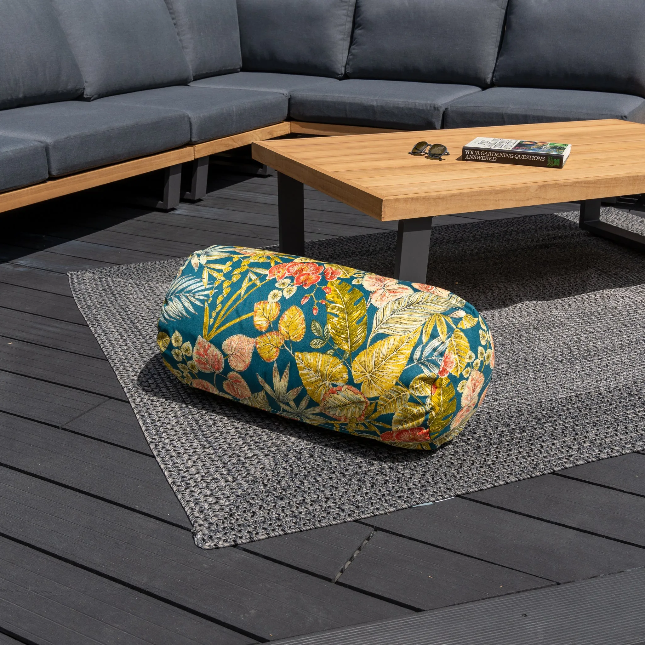 Acrisol Bouquet Petrol Large Round Bolster Floor Cushion - 72cm x 35cm