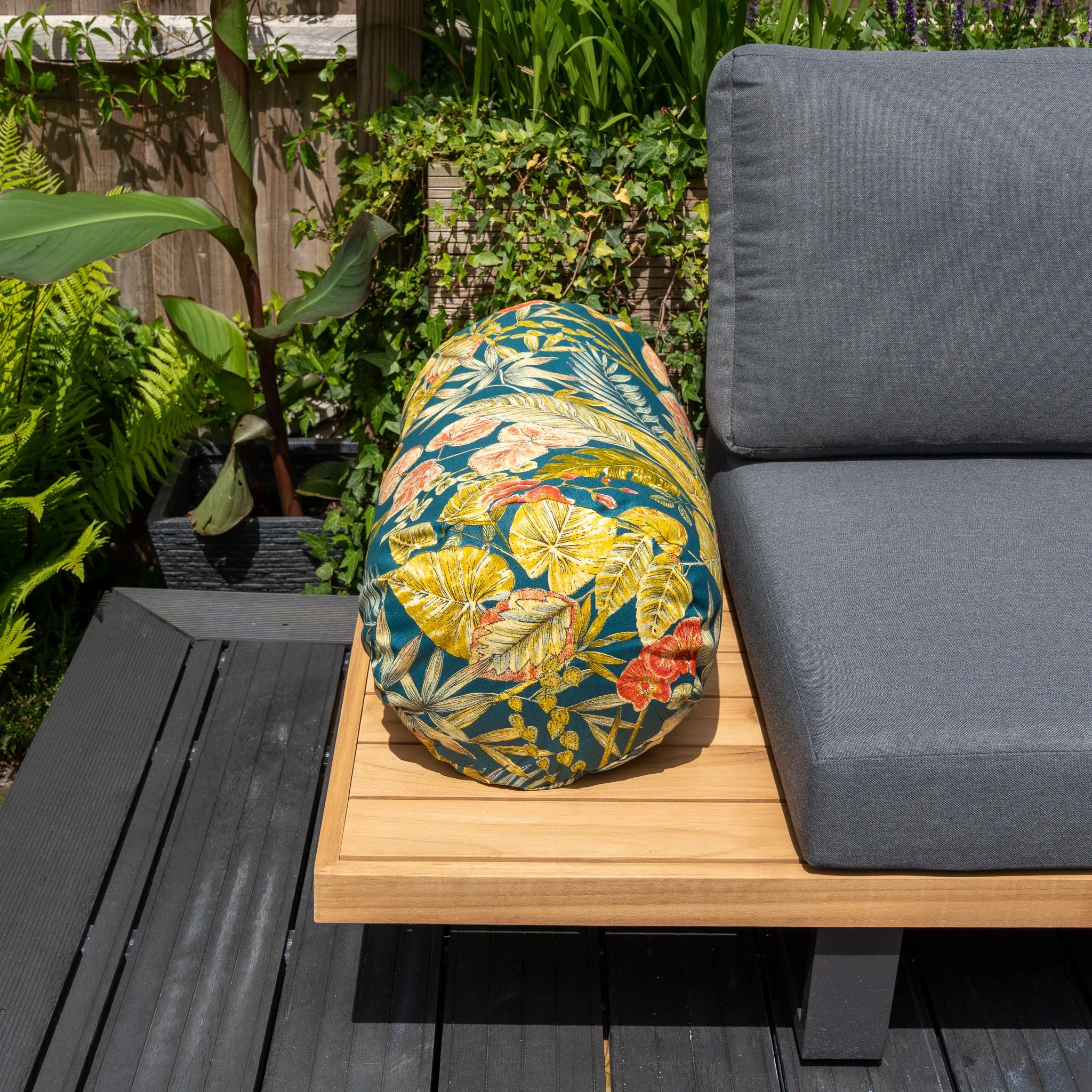Acrisol Bouquet Petrol Large Round Bolster Floor Cushion - 72cm x 35cm