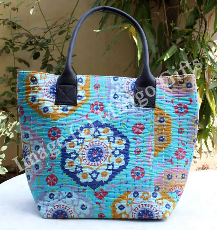 Blue Kantha Tote Bag