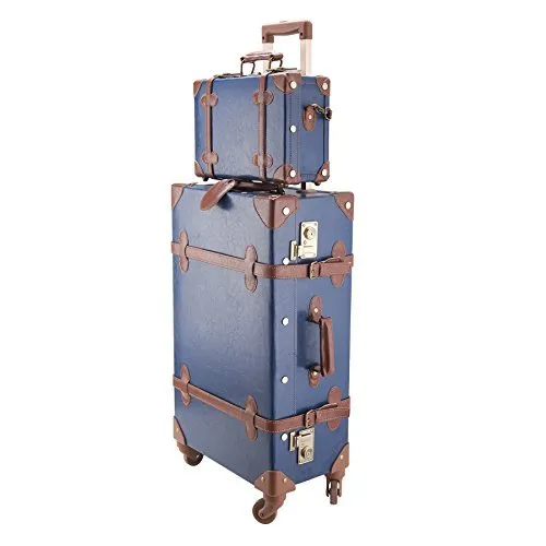 CO-Z Premium Vintage Luggage Sets 24" Trolley Suitcase and 12" Hand Bag Set with TSA Locks (12"  24" Blue)