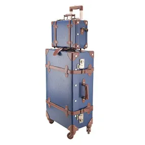 CO-Z Premium Vintage Luggage Sets 24" Trolley Suitcase and 12" Hand Bag Set with TSA Locks (12"  24" Blue)