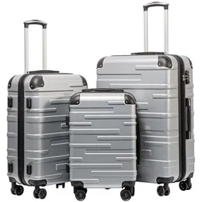 Coolife Luggage Expandable 3 Piece Set with TSA Lock - Silver