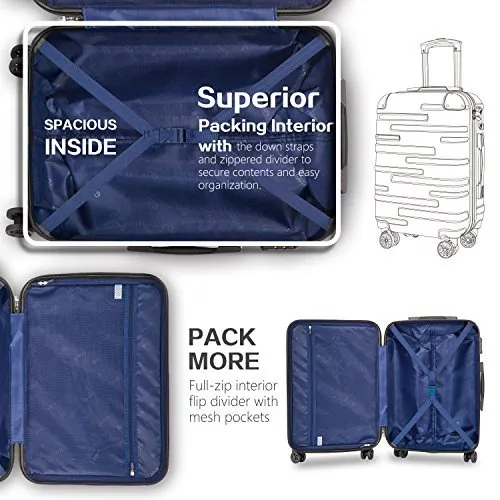 Coolife Luggage Expandable 3 Piece Set with TSA Lock - Silver