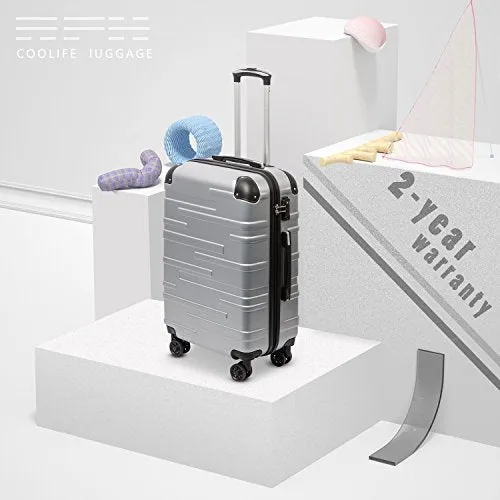 Coolife Luggage Expandable 3 Piece Set with TSA Lock - Silver