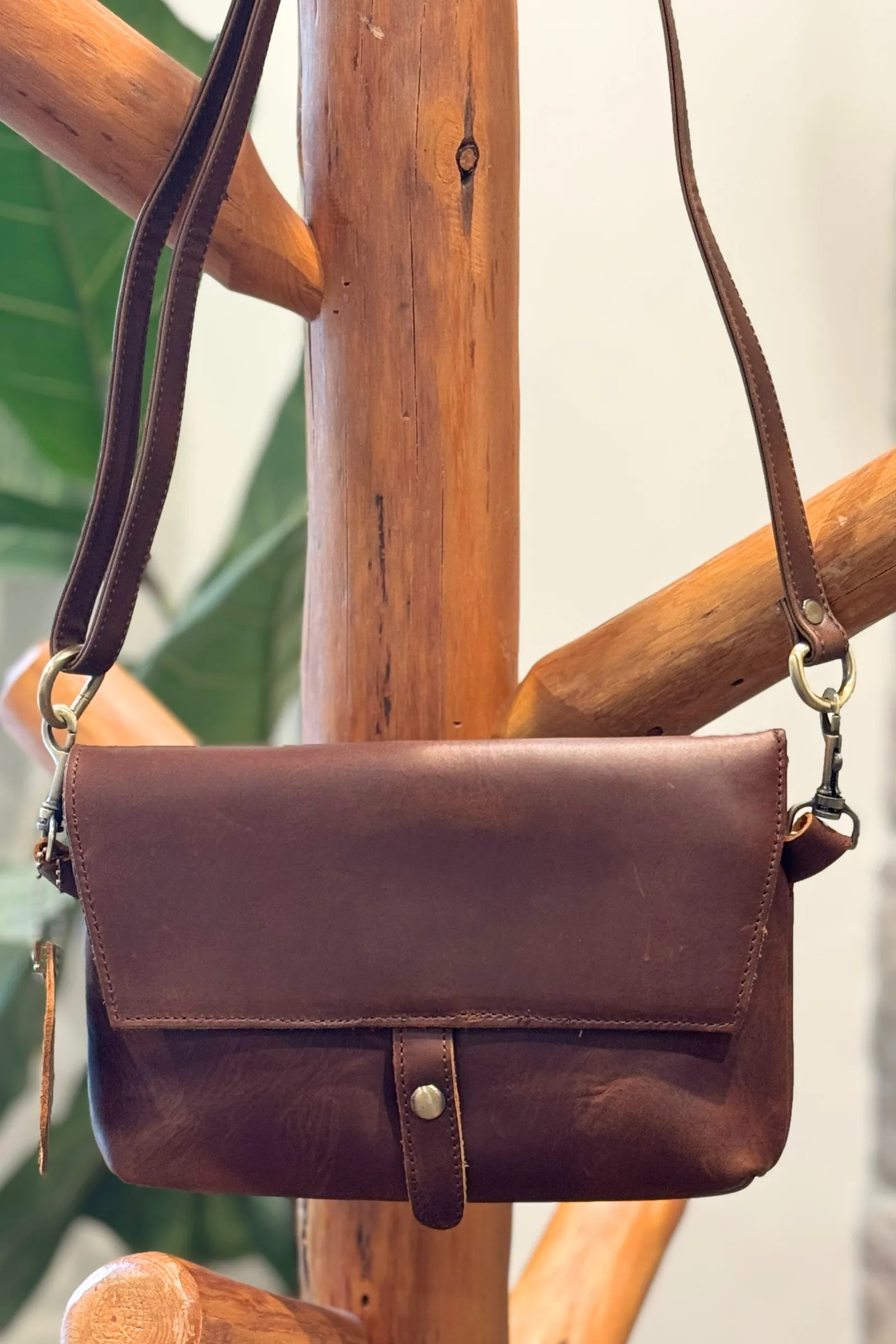 Crazy Horse Brown Leather Crossbody Bag