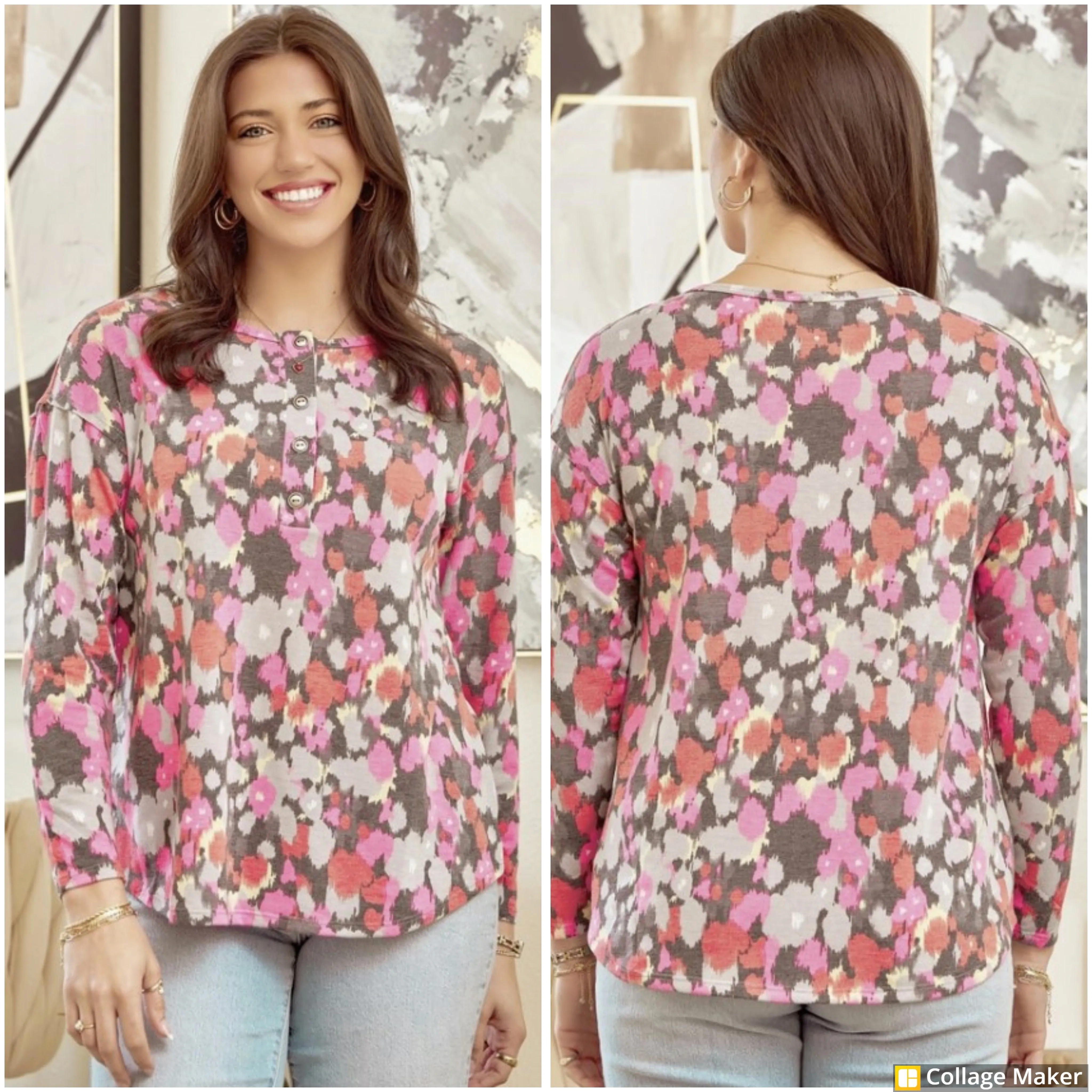 Multicolor Fun Print Long Sleeve Top - #7853-7858