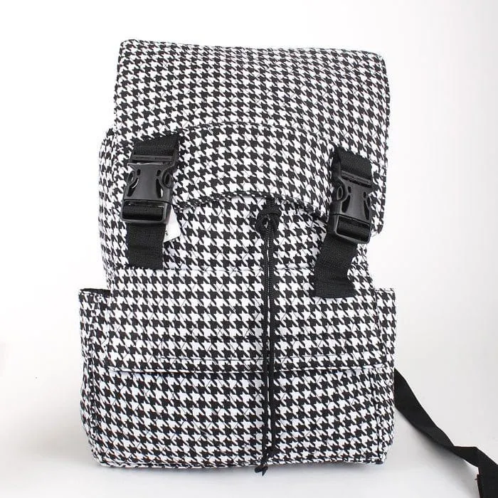 QHT2777 Quilted Houndstooth Large Zippered Backpack