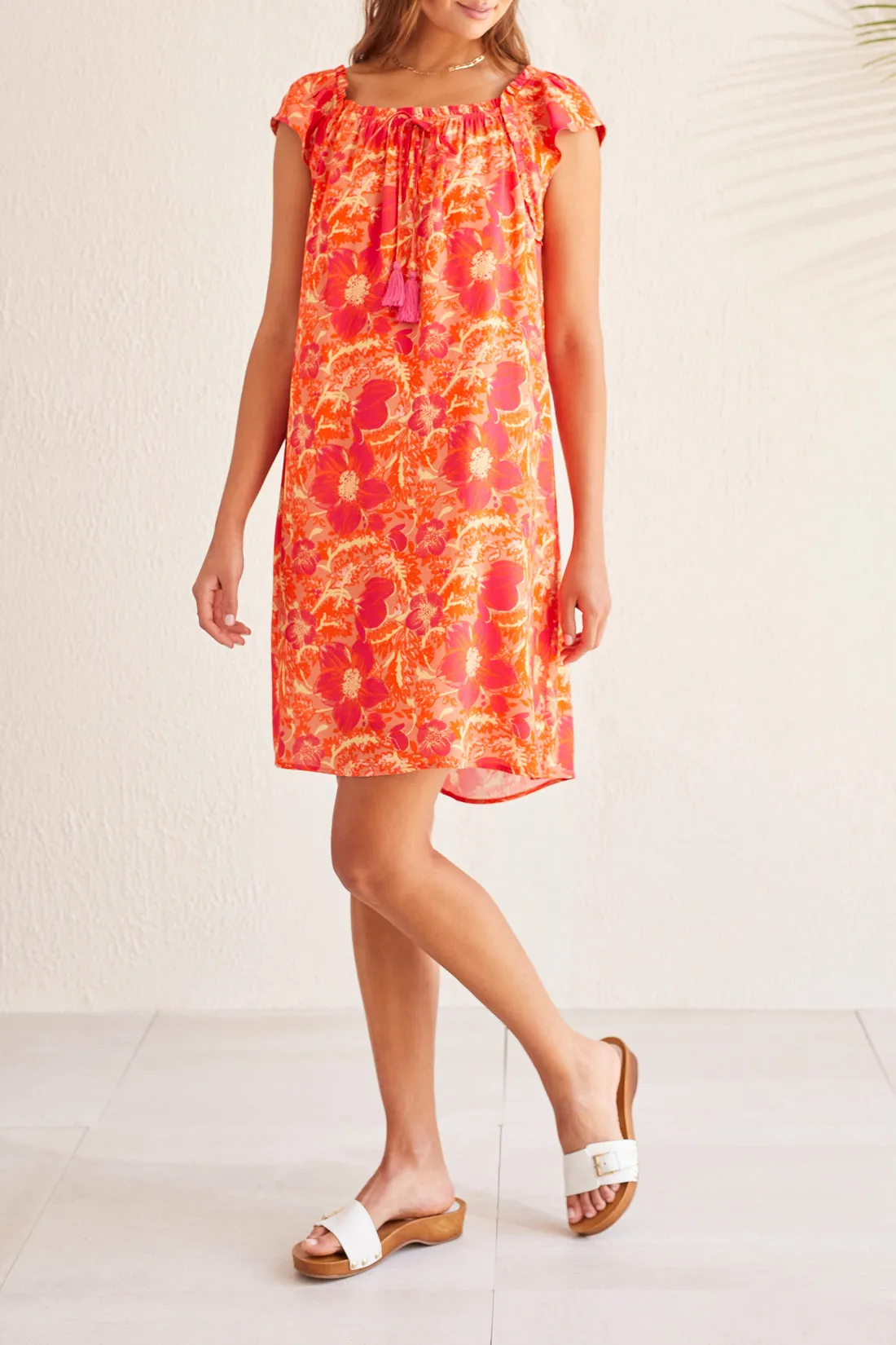 Raspberry Front Tie Short Sleeve Dress