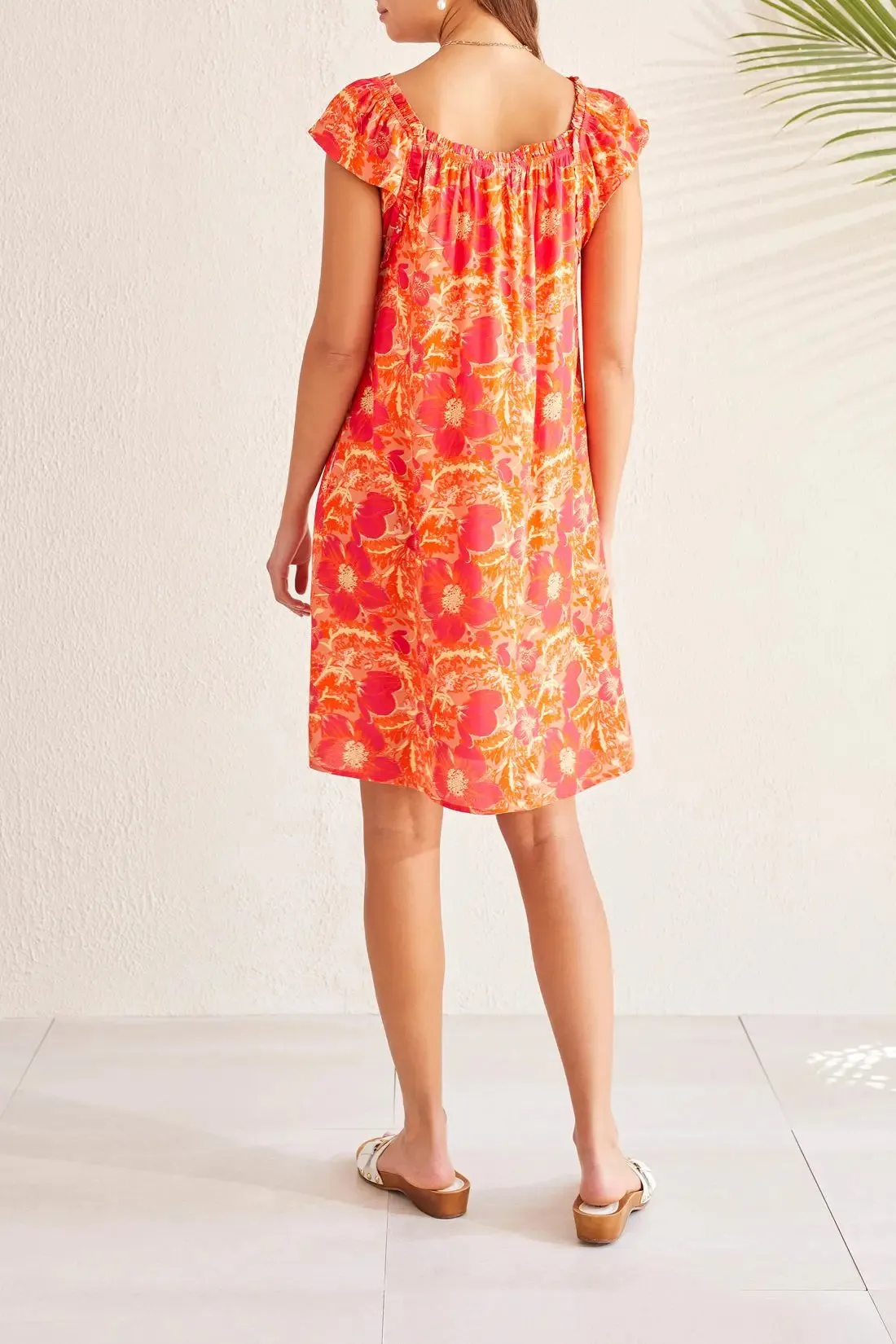 Raspberry Front Tie Short Sleeve Dress