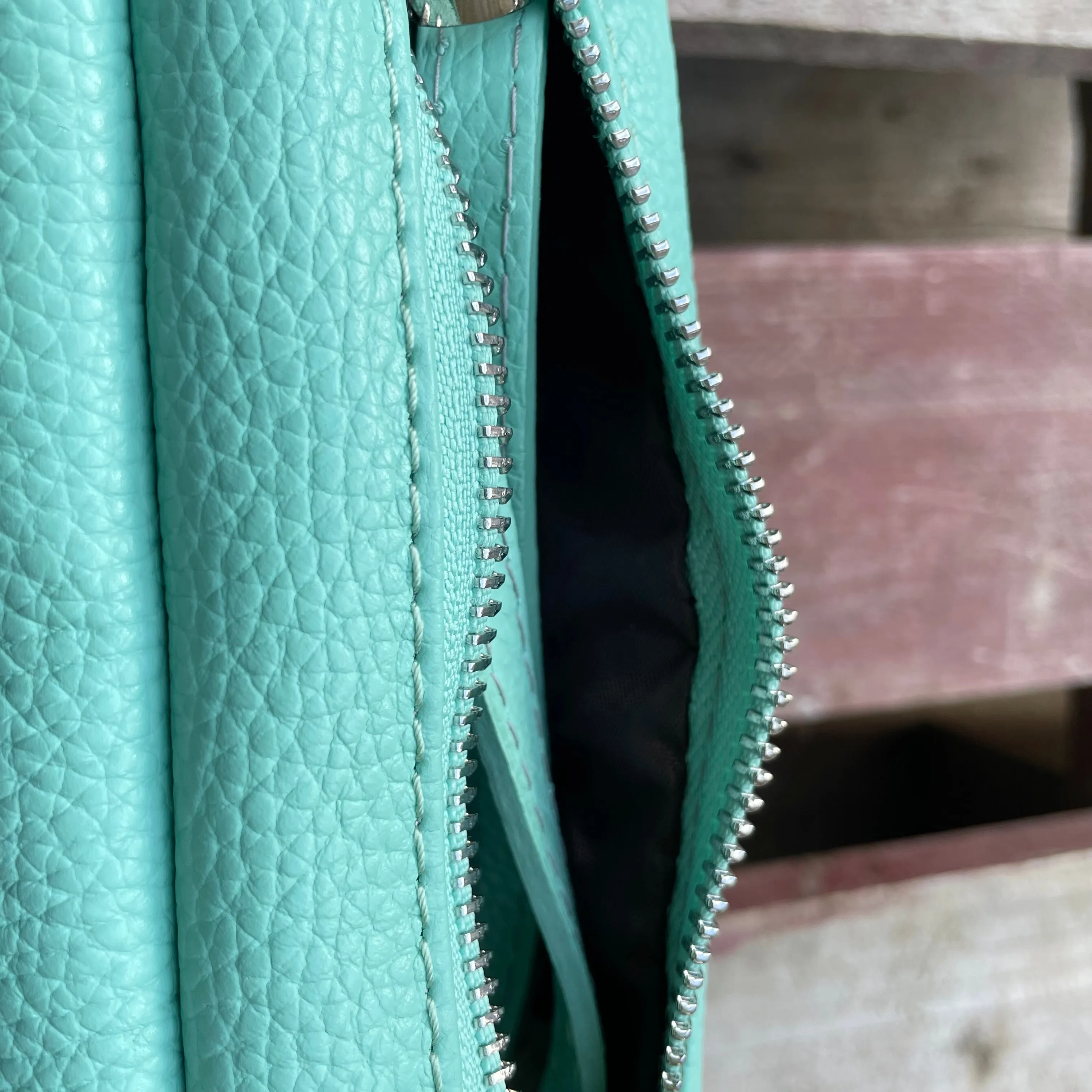 Small Leather Camera Bag - Sea Foam