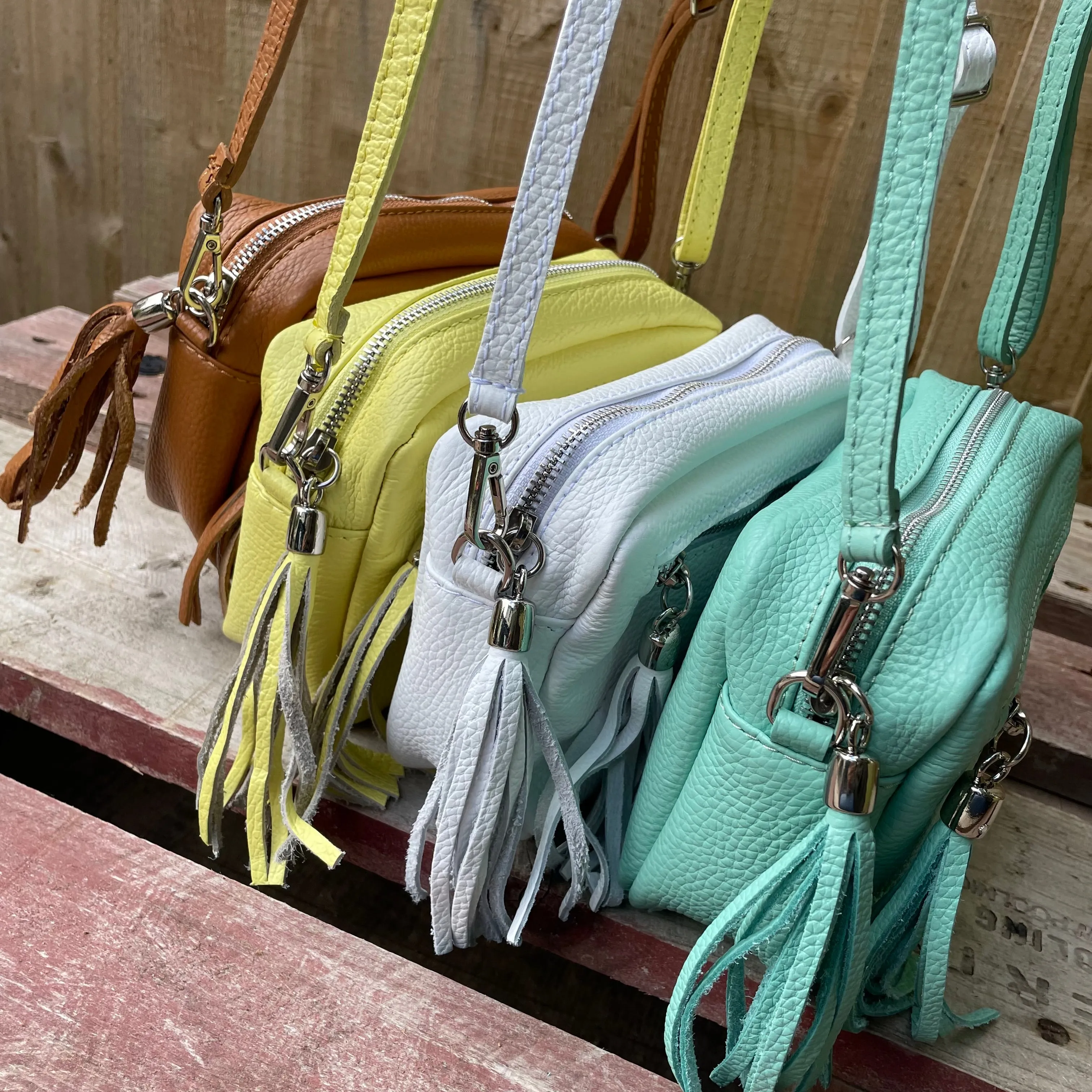 Small Leather Camera Bag - Sea Foam