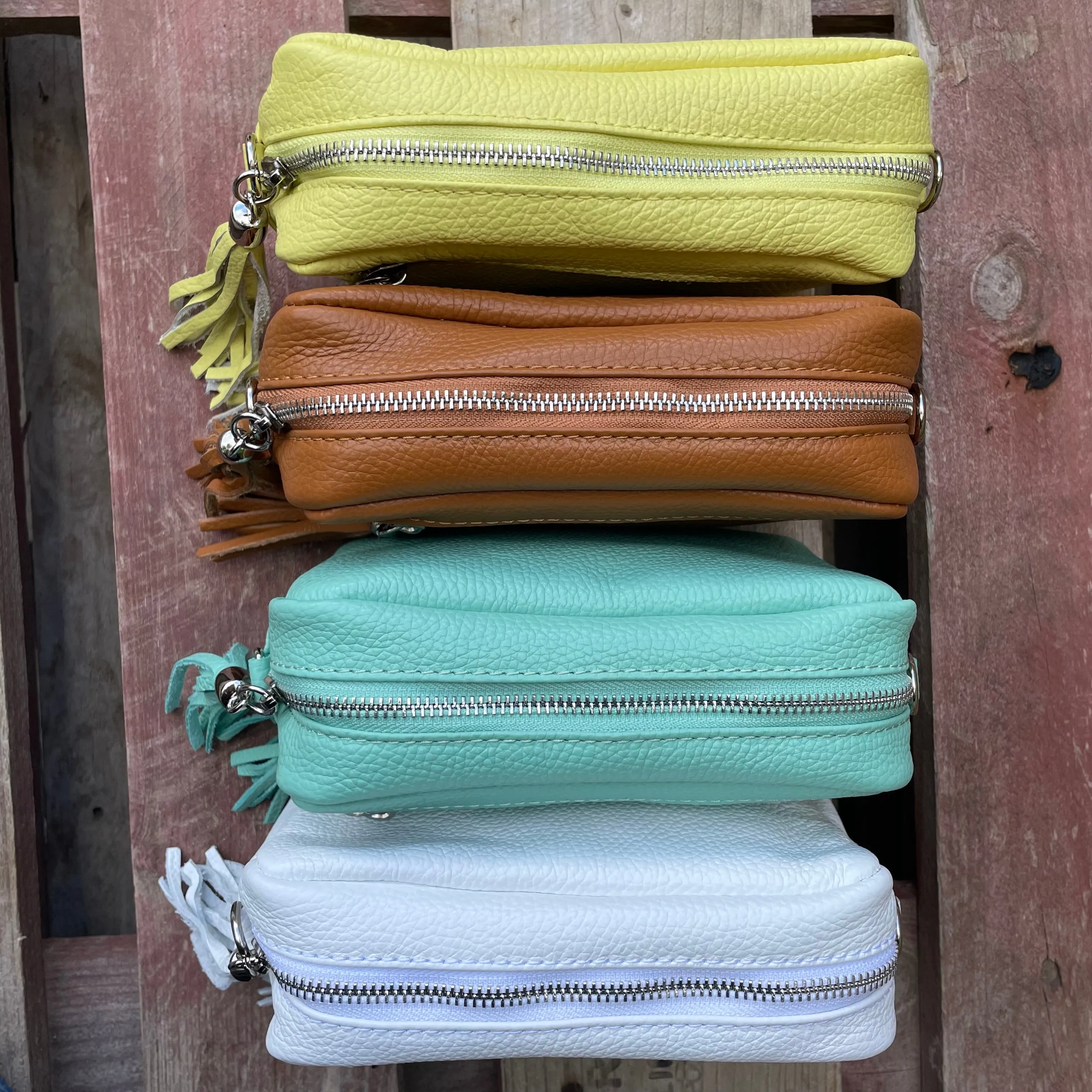 Small Leather Camera Bag - Sea Foam