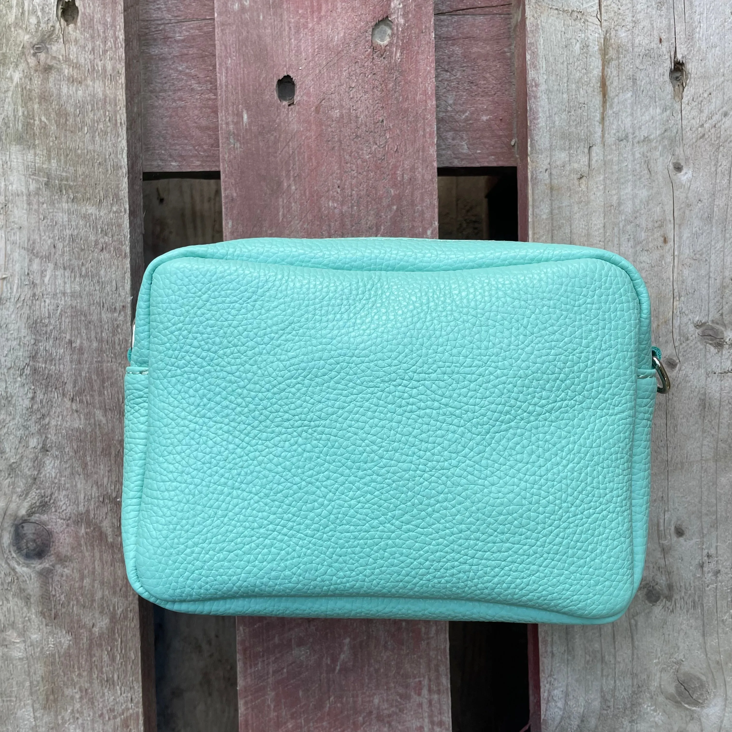 Small Leather Camera Bag - Sea Foam