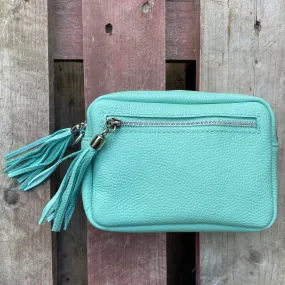 Small Leather Camera Bag - Sea Foam