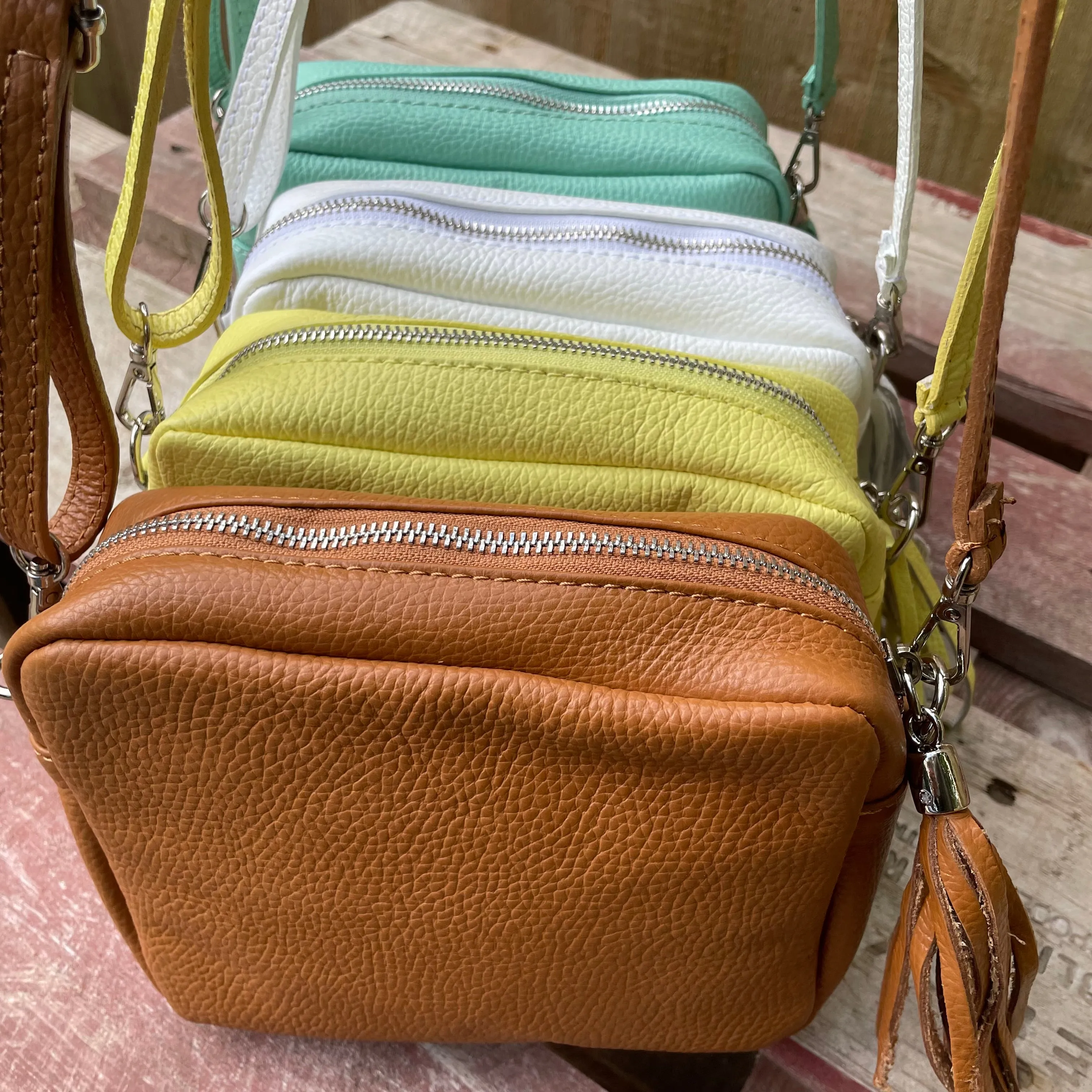 Small Leather Camera Bag - Sea Foam