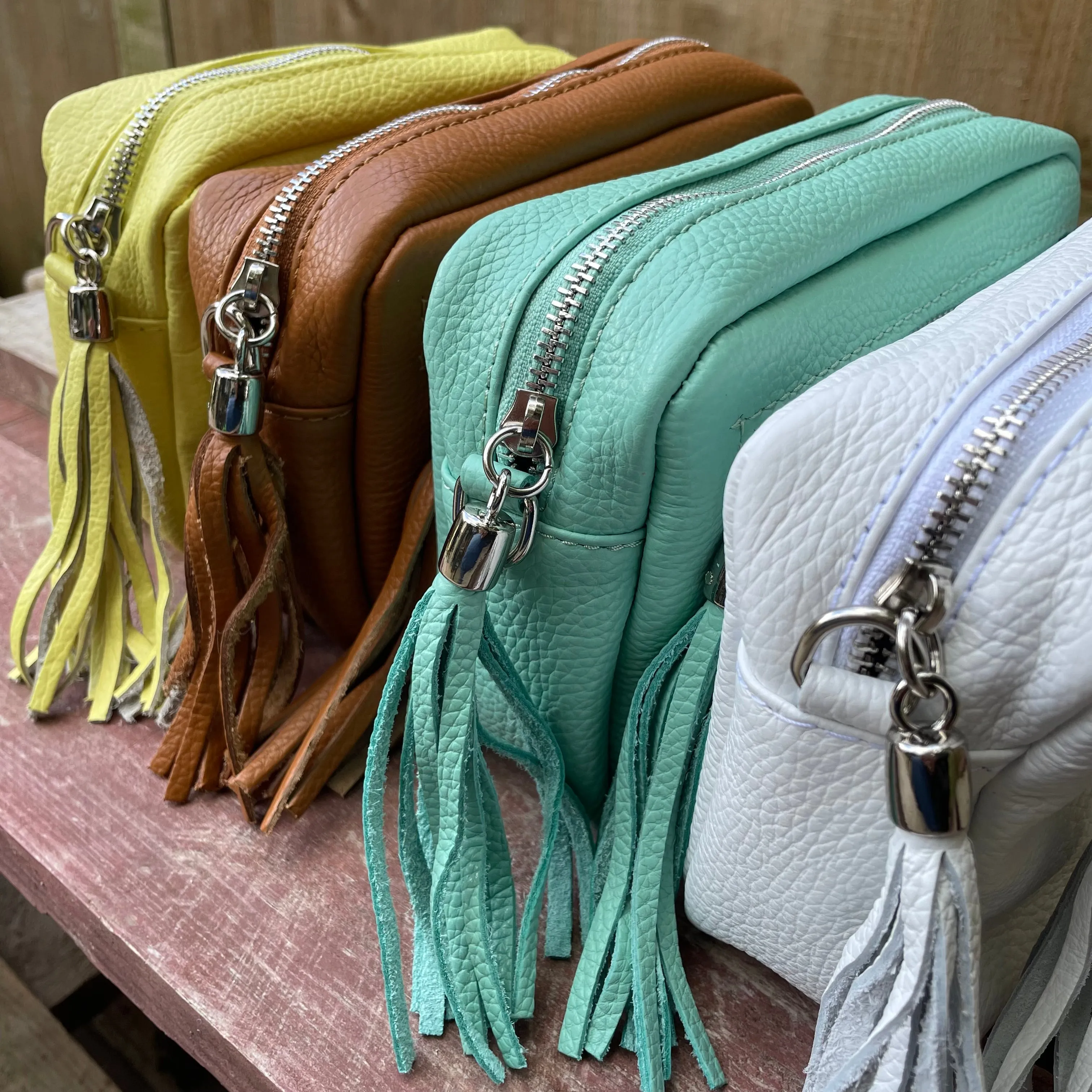Small Leather Camera Bag - Sea Foam