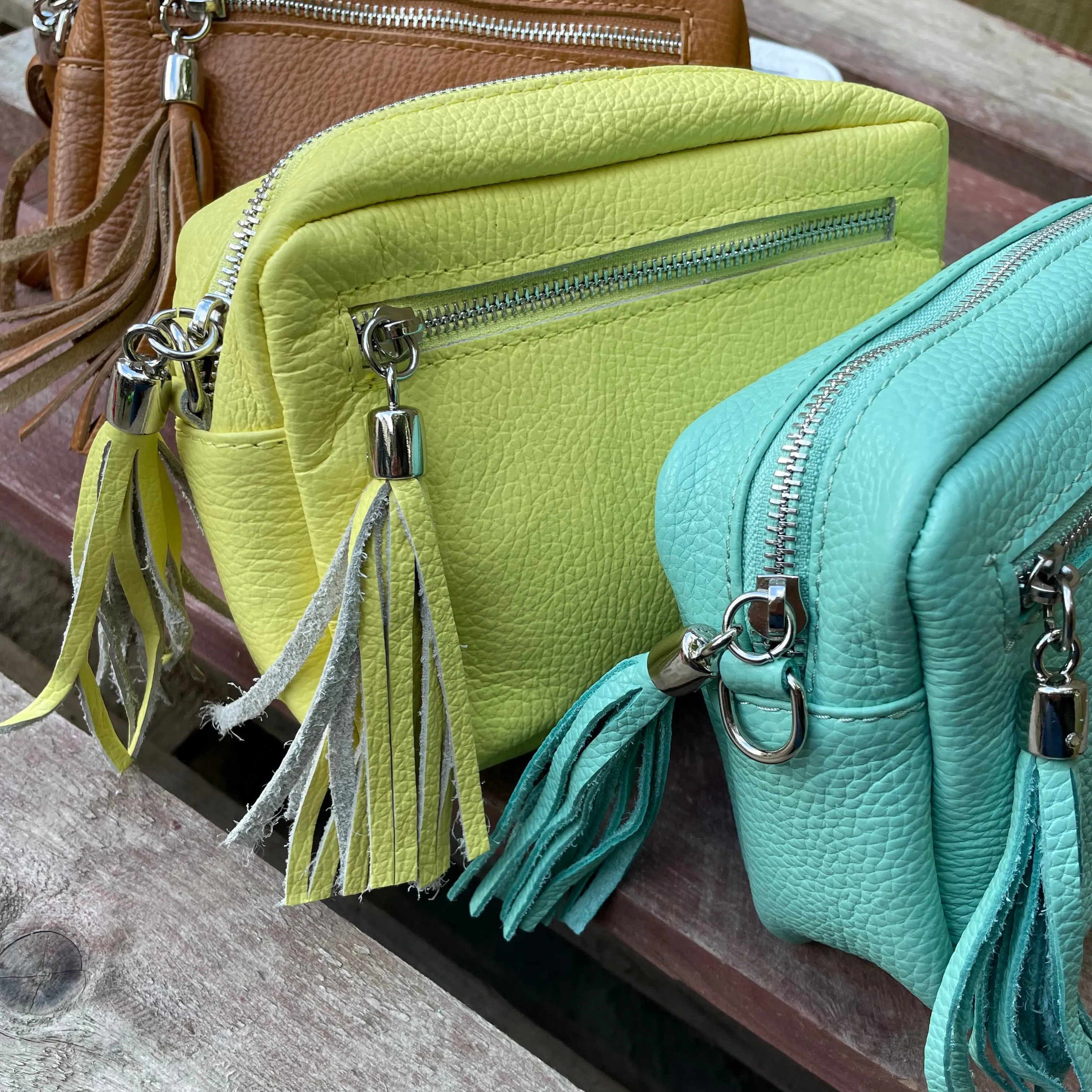 Small Leather Camera Bag - Sea Foam