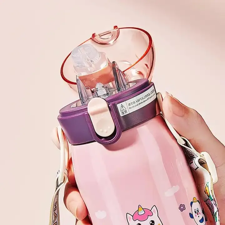 STOFFIER GARTEN Cute Stainless-Steel Bottle | Hot and Cold-Water Bottle for Kids | Double Walled Vacuum Insulated Stainless Steel Bottle | Double-Wall Thermos Flask (530 ML, Multicolour)