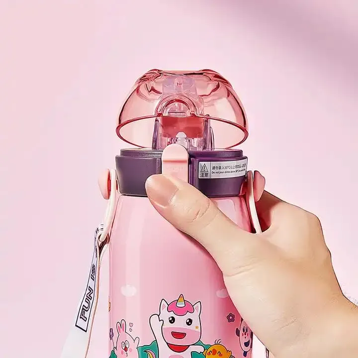 STOFFIER GARTEN Cute Stainless-Steel Bottle | Hot and Cold-Water Bottle for Kids | Double Walled Vacuum Insulated Stainless Steel Bottle | Double-Wall Thermos Flask (530 ML, Multicolour)