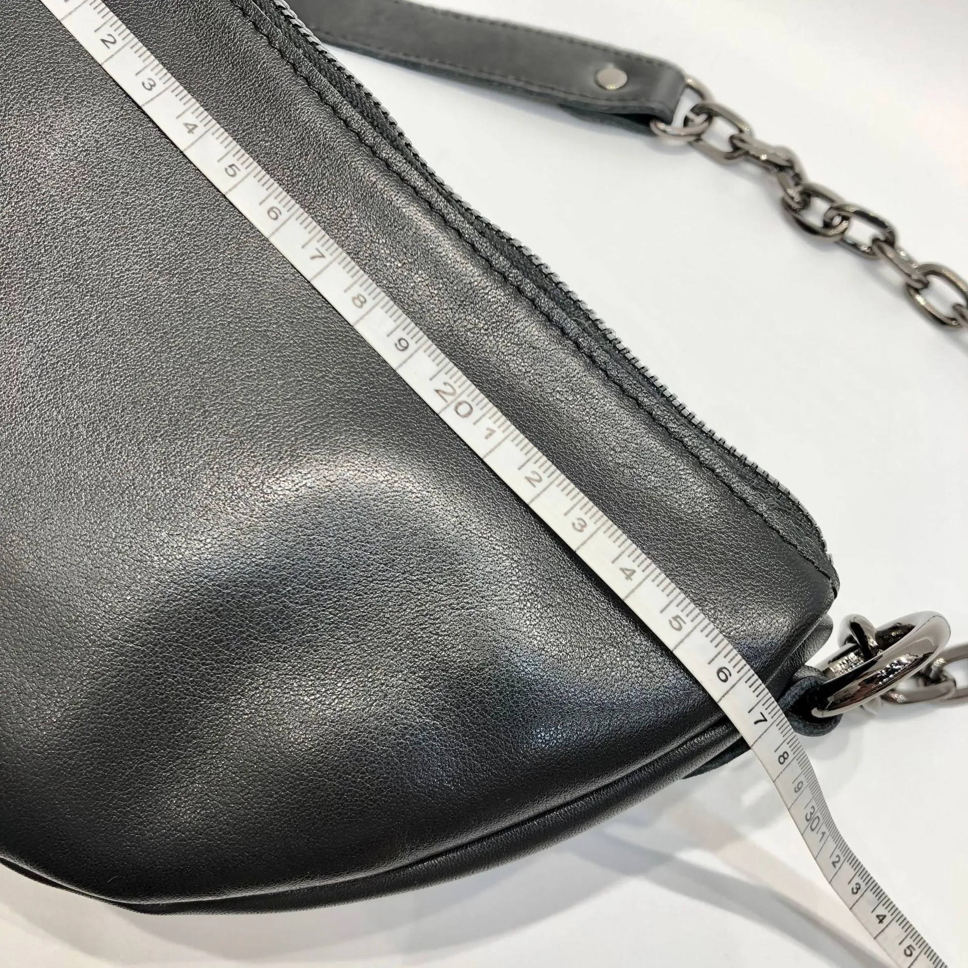 Women's Chest Bag Black Leather Sling with Chain Strap