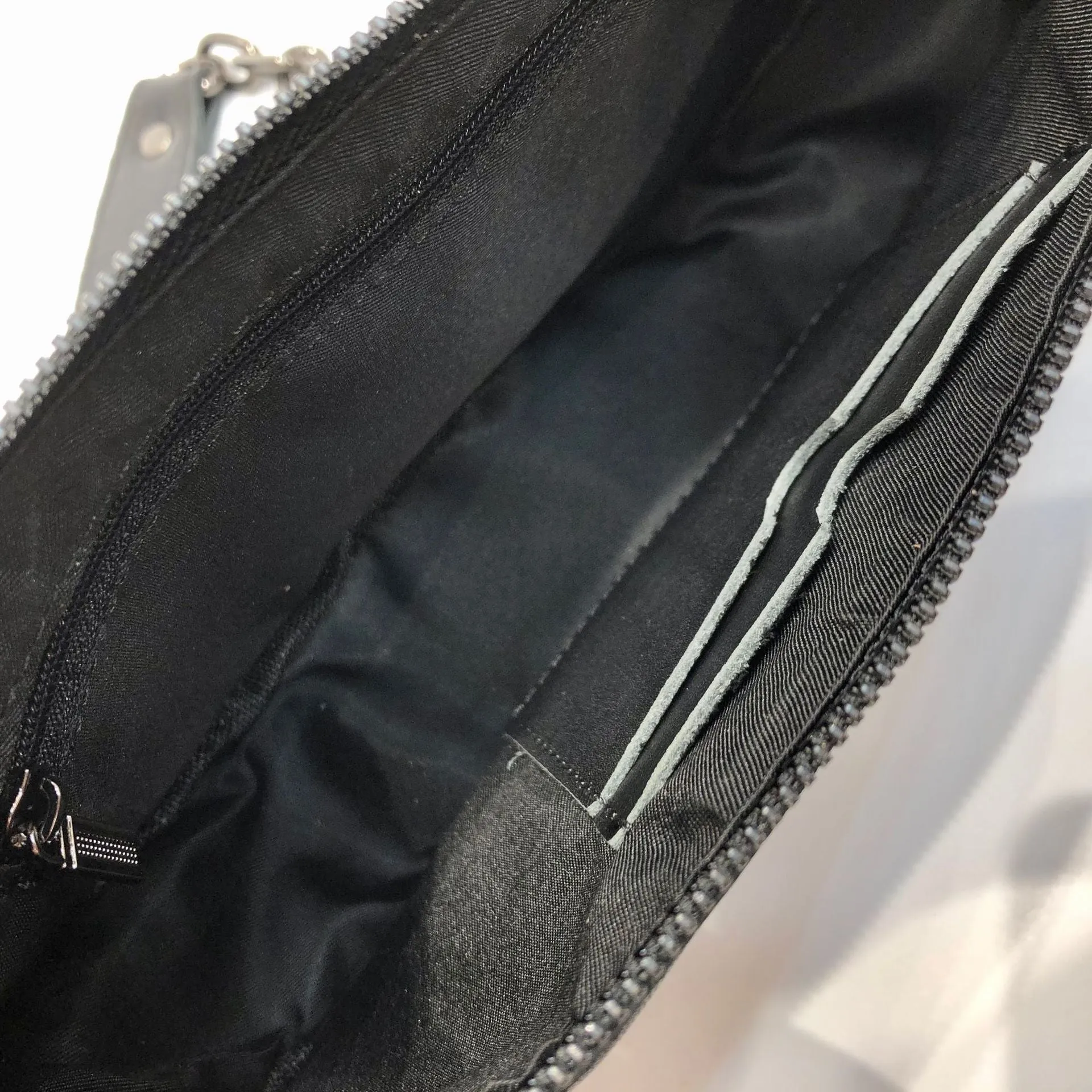 Women's Chest Bag Black Leather Sling with Chain Strap