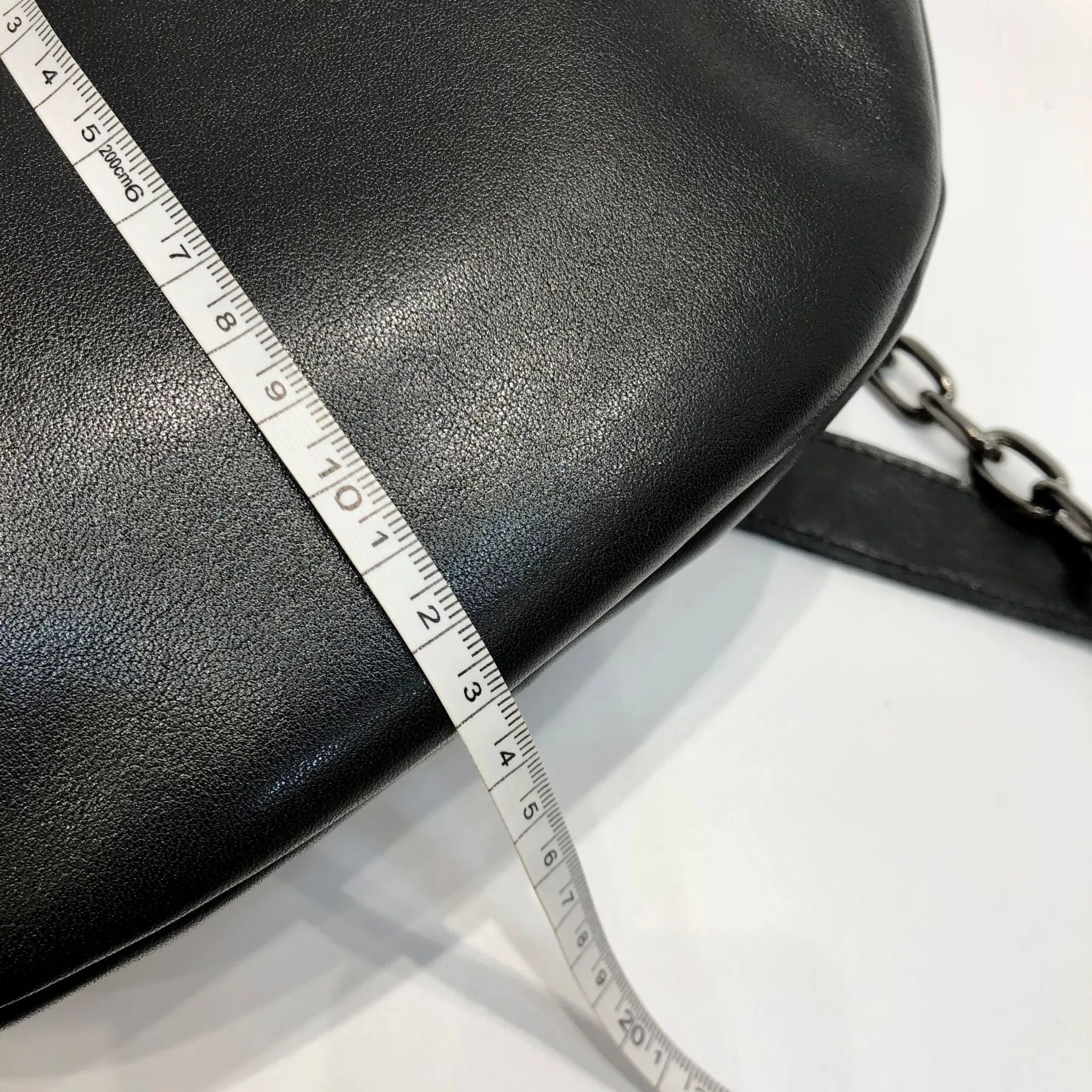 Women's Chest Bag Black Leather Sling with Chain Strap